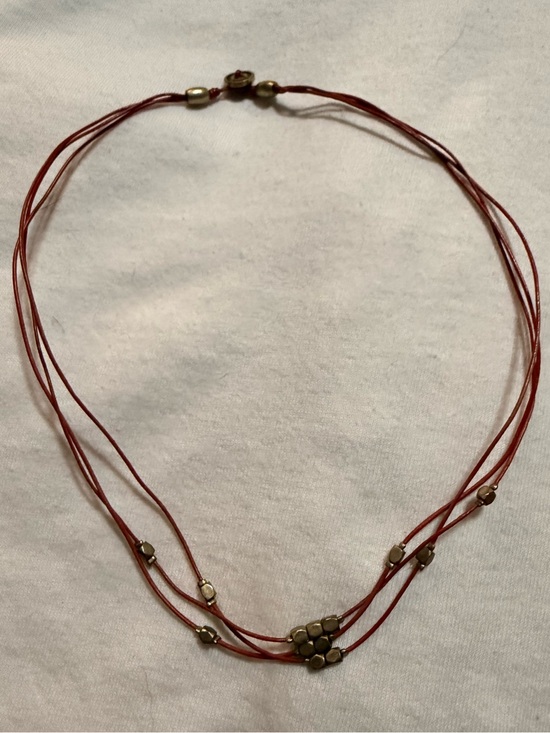 Fossil Jewelry - Fossil Vintage Multi-Strand Red Leather Cord Button Necklace Brass Boho